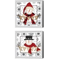 Framed 'Snowman Snowflake 2 Piece Canvas Print Set' border=