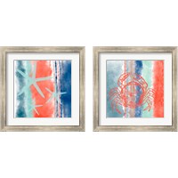 Framed 'Sealife Stripes 2 Piece Framed Art Print Set' border=