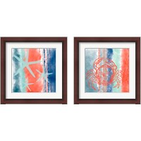 Framed 'Sealife Stripes 2 Piece Framed Art Print Set' border=