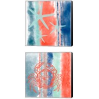 Framed 'Sealife Stripes 2 Piece Canvas Print Set' border=