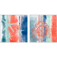 Framed 'Sealife Stripes 2 Piece Art Print Set' border=