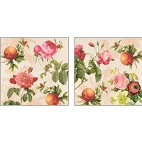 Framed 'Pomegranates and Roses on Cream 2 Piece Art Print Set' border=