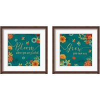 Framed 'Flourish Teal 2 Piece Framed Art Print Set' border=