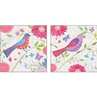 Framed 'Damask Floral and Bird 2 Piece Art Print Set' border=