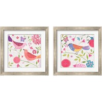 Framed 'Damask Floral and Bird 2 Piece Framed Art Print Set' border=