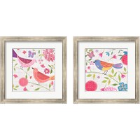 Framed 'Damask Floral and Bird 2 Piece Framed Art Print Set' border=