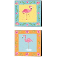 Framed 'Flamingo Dance 2 Piece Canvas Print Set' border=