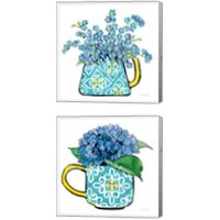 Framed 'Floral Teacups 2 Piece Canvas Print Set' border=