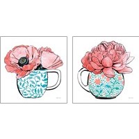 Framed 'Floral Teacups 2 Piece Art Print Set' border=