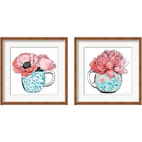 Framed 'Floral Teacups 2 Piece Framed Art Print Set' border=