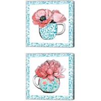 Framed 'Floral Teacup Vine Border 2 Piece Canvas Print Set' border=