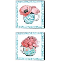 Framed 'Floral Teacup Vine Border 2 Piece Canvas Print Set' border=