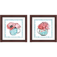 Framed 'Floral Teacup Vine Border 2 Piece Framed Art Print Set' border=