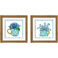 Framed 'Floral Teacup Vine Border 2 Piece Framed Art Print Set' border=