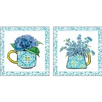 Framed 'Floral Teacup Vine Border 2 Piece Art Print Set' border=