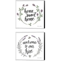 Framed 'Happy to Bee Home 2 Piece Canvas Print Set' border=