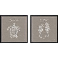 Framed 'Underwater Life Greige 2 Piece Framed Art Print Set' border=