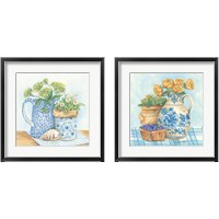 Framed Blue and White Pottery with Flowers 2 Piece Framed Art Print Set