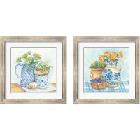 Framed Blue and White Pottery with Flowers 2 Piece Framed Art Print Set