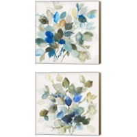 Framed 'Blue Leaves 2 Piece Canvas Print Set' border=