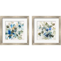 Framed 'Blue Leaves 2 Piece Framed Art Print Set' border=