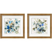 Framed 'Blue Leaves 2 Piece Framed Art Print Set' border=