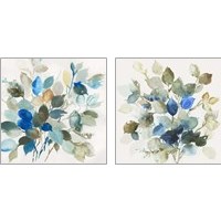 Framed Blue Leaves 2 Piece Art Print Set