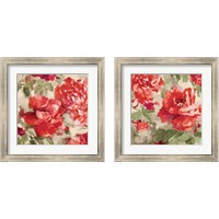 Framed Red Modern Peonies 2 Piece Framed Art Print Set