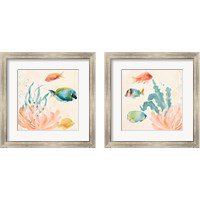 Framed 'Tropical Teal Coral Medley 2 Piece Framed Art Print Set' border=