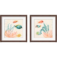 Framed 'Tropical Teal Coral Medley 2 Piece Framed Art Print Set' border=