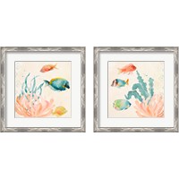 Framed 'Tropical Teal Coral Medley 2 Piece Framed Art Print Set' border=