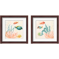 Framed 'Tropical Teal Coral Medley 2 Piece Framed Art Print Set' border=