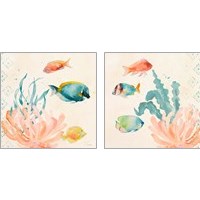 Framed Tropical Teal Coral Medley 2 Piece Art Print Set