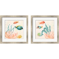 Framed 'Tropical Teal Coral Medley 2 Piece Framed Art Print Set' border=