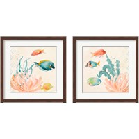 Framed 'Tropical Teal Coral Medley 2 Piece Framed Art Print Set' border=