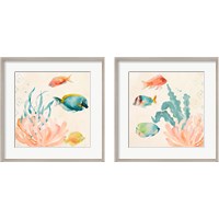 Framed 'Tropical Teal Coral Medley 2 Piece Framed Art Print Set' border=