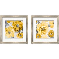 Framed Yellow and Gray Floral Delicate 2 Piece Framed Art Print Set