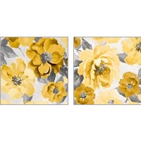 Framed Yellow and Gray Floral Delicate 2 Piece Art Print Set
