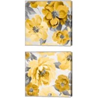 Framed Yellow and Gray Floral Delicate 2 Piece Canvas Print Set