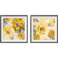 Framed Yellow and Gray Floral Delicate 2 Piece Framed Art Print Set