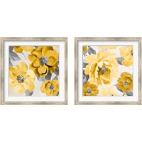 Framed Yellow and Gray Floral Delicate 2 Piece Framed Art Print Set