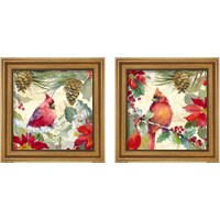 Framed 'Cardinal and Pinecones 2 Piece Framed Art Print Set' border=