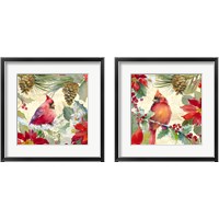 Framed 'Cardinal and Pinecones 2 Piece Framed Art Print Set' border=