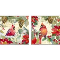 Framed Cardinal and Pinecones 2 Piece Art Print Set