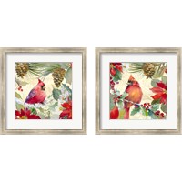 Framed 'Cardinal and Pinecones 2 Piece Framed Art Print Set' border=