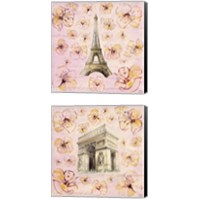 Framed 'Golden Paris on Floral 2 Piece Canvas Print Set' border=