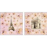 Framed Golden Paris on Floral 2 Piece Art Print Set