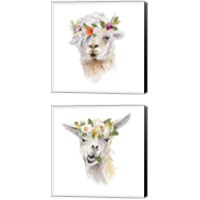 Framed 'Floral Llama 2 Piece Canvas Print Set' border=