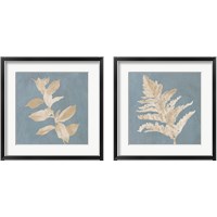 Framed Tan Leaf on Blue Square 2 Piece Framed Art Print Set