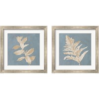 Framed 'Tan Leaf on Blue Square 2 Piece Framed Art Print Set' border=
